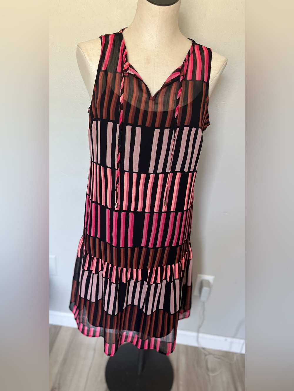 Apt. 9 Pink and Black Striped Sleeveless Dress